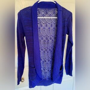 Elegant Blue Open-Front Cardigan Sweater